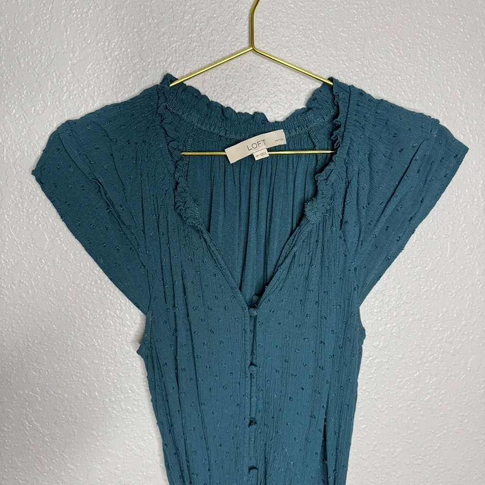 Loft‎ Petite Clip Dot Romper Teal Blue -cp
